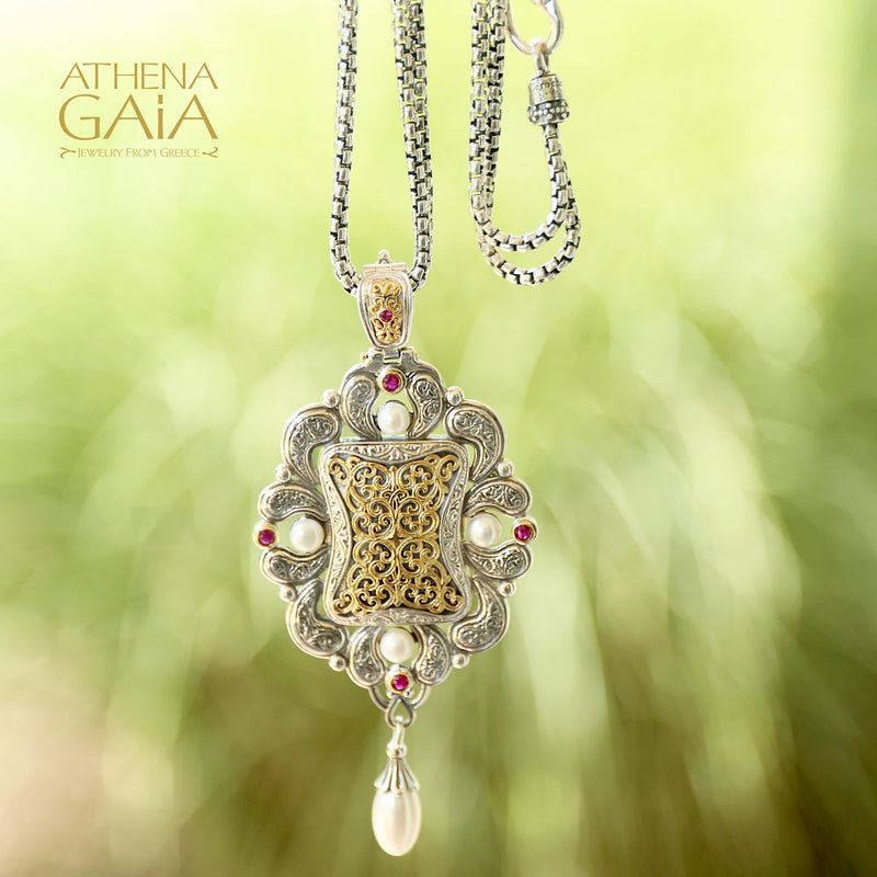 Mediterranean Grand Locket Pendant - 18k Gold & Sterling Silver Pendant
