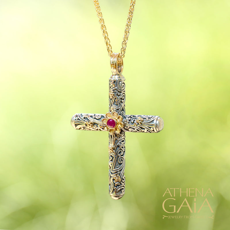 Meadow Breeze Latin Cross - 18k Gold & Sterling Silver - Orthodox Cross