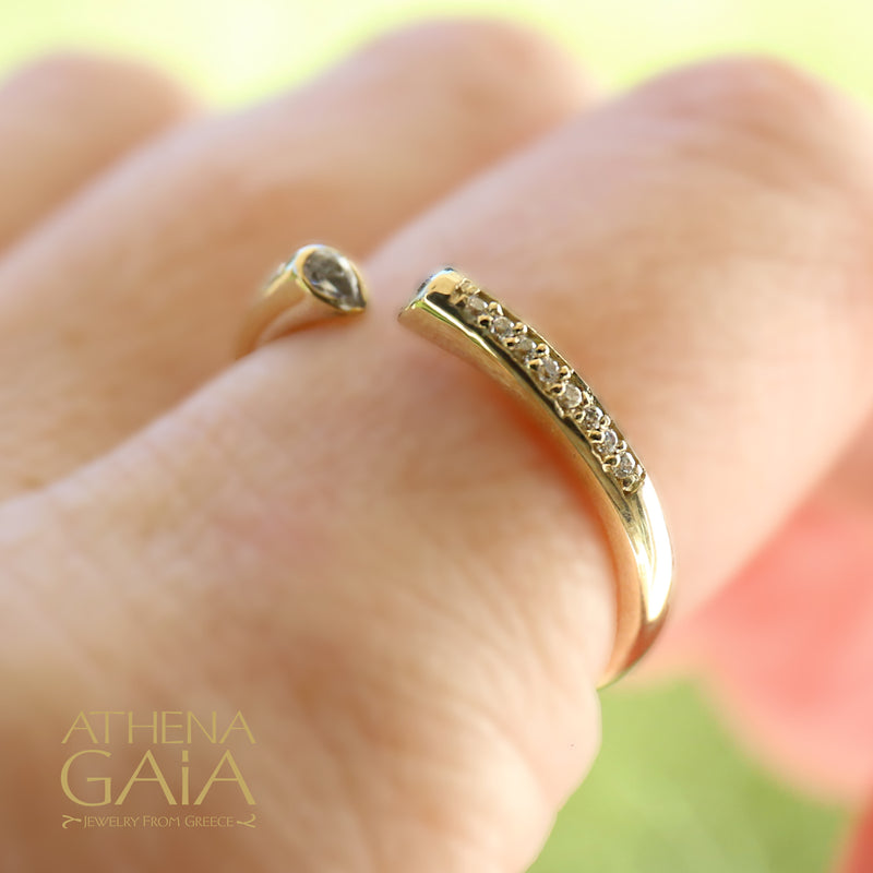 Open Face Modern Teardrop Ring - 14k Gold Ring - Stackable Ring