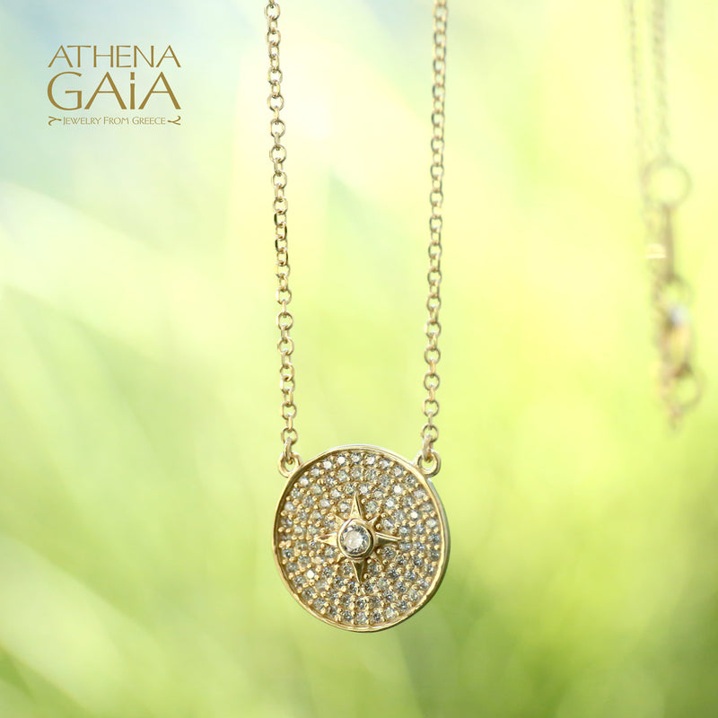 Stone Disc Necklace - 14k Gold Necklace