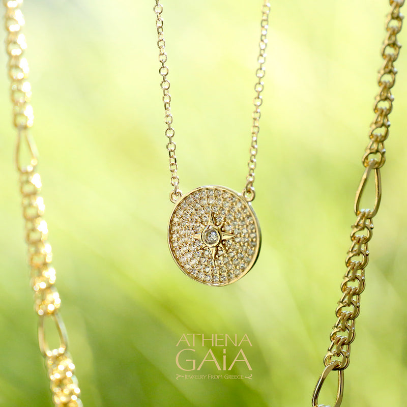 Stone Disc Necklace - 14k Gold Necklace