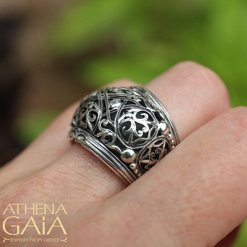 Super Bulged Filigree Ring - Sterling Silver Ring - Cocktail Ring