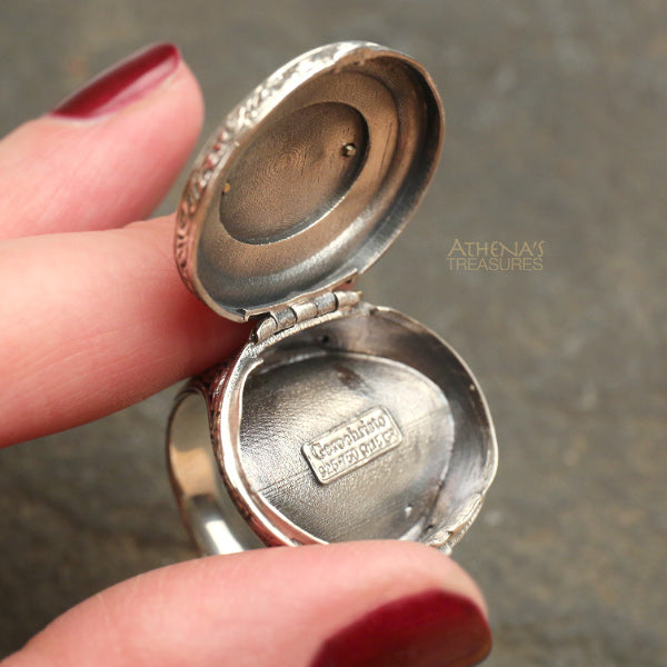 Chi Rho Crosier Oval Locket Ring - 18k Gold & Sterling Silver Ring - Cocktail Ring