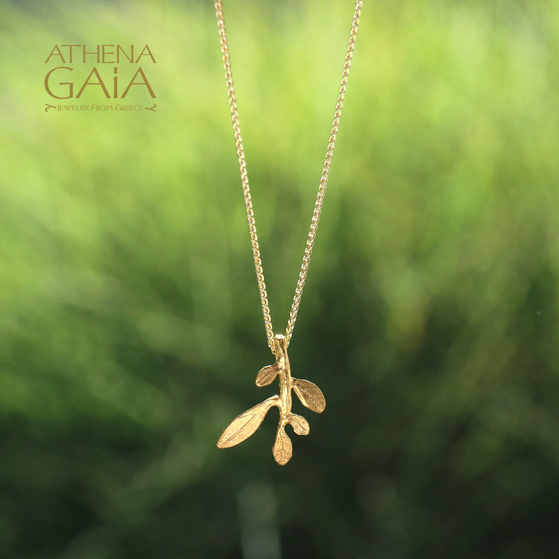 Olive Leaf Twig Necklace - 14k Gold Necklace