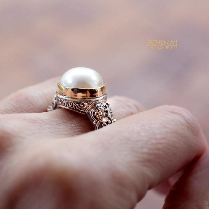 Meadow Breeze Pearl Ring - 18k Gold & Sterling Silver Ring- Cocktail Ring