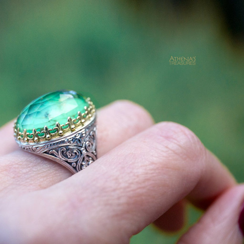 Pop Rocks Oval Crown Ring - 18k Gold & Sterling Silver Ring - Cocktail Ring