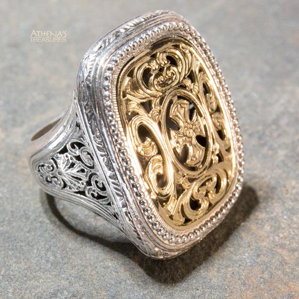 Maltese Cross Garden Shadows Ring - 18k Gold & Sterling Silver Ring - Cocktail Ring