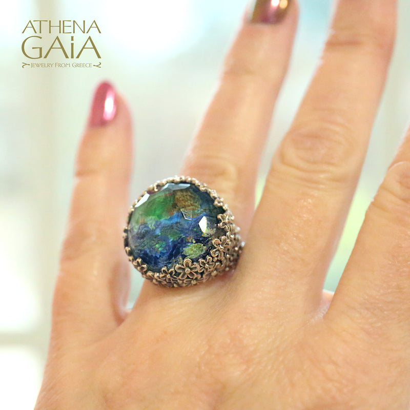 Pop Rocks Wild Flower Anthemis Round Ring (Large) - Sterling Silver Ring - Cocktail Ring