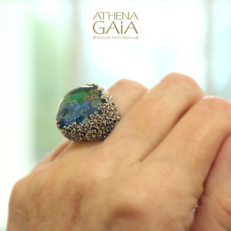 Pop Rocks Wild Flower Anthemis Round Ring (Large) - Sterling Silver Ring - Cocktail Ring