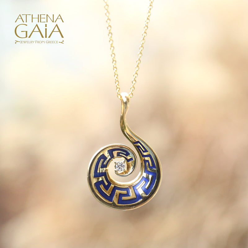 Eternal Spiral Greek Key Pendant Necklace - 18k Gold Necklace