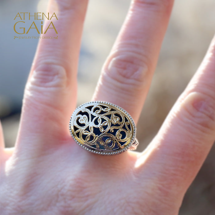Meadow Shadows Scroll Sided Oval Ring