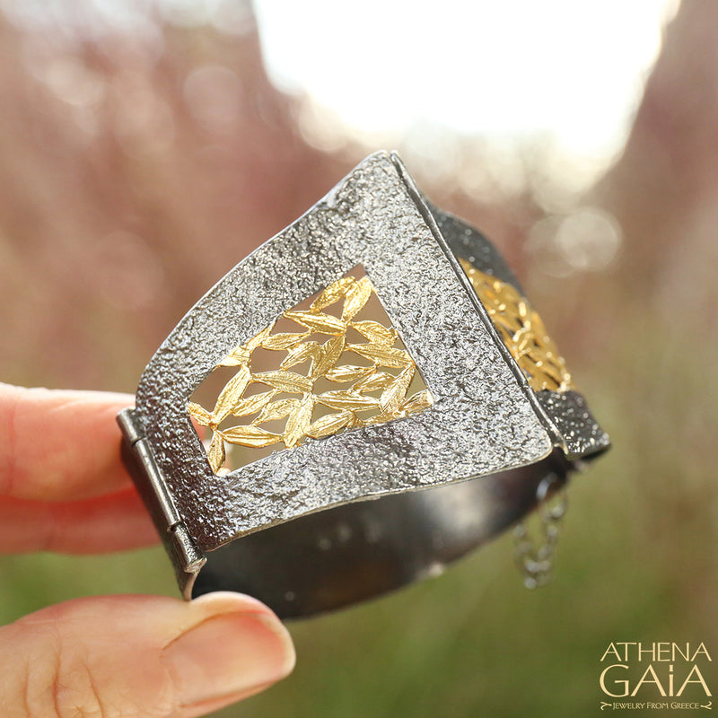 Olive Grove Edge Hinged Bracelet - Gold Plated Sterling Silver - Cuff Bracelet