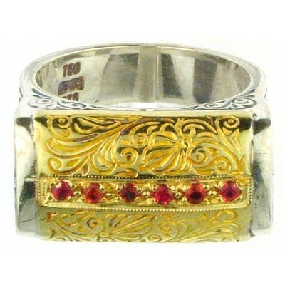 Evangelatos Anthemion Bar Ring with Center Stones