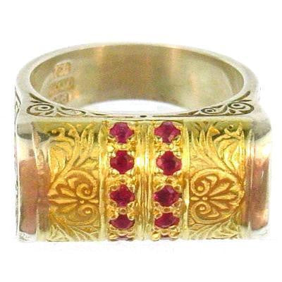 Evangelatos Anthemion Bar Ring with Pave Stones