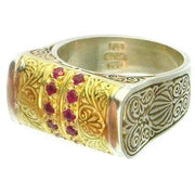 Evangelatos Anthemion Bar Ring with Pave Stones