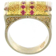 Evangelatos Anthemion Bar Ring with Pave Stones