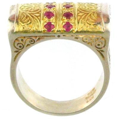 Evangelatos Anthemion Bar Ring with Pave Stones