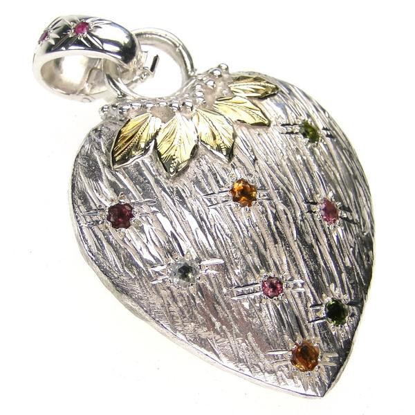Large Gold Top Strawberry Heart Pendant