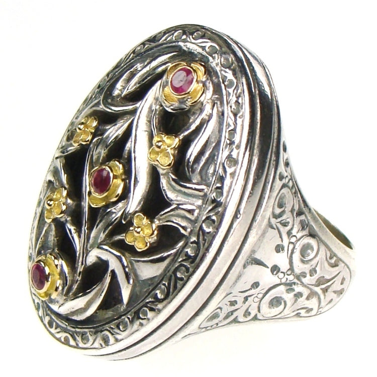 Vines and Flowers Oval Ring - 18k Gold & Sterling Silver Ring - Cocktail Ring