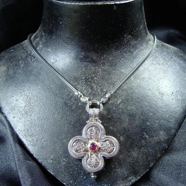 Clover Stone Locket Pendant - 18k Gold & Sterling Silver Pendant