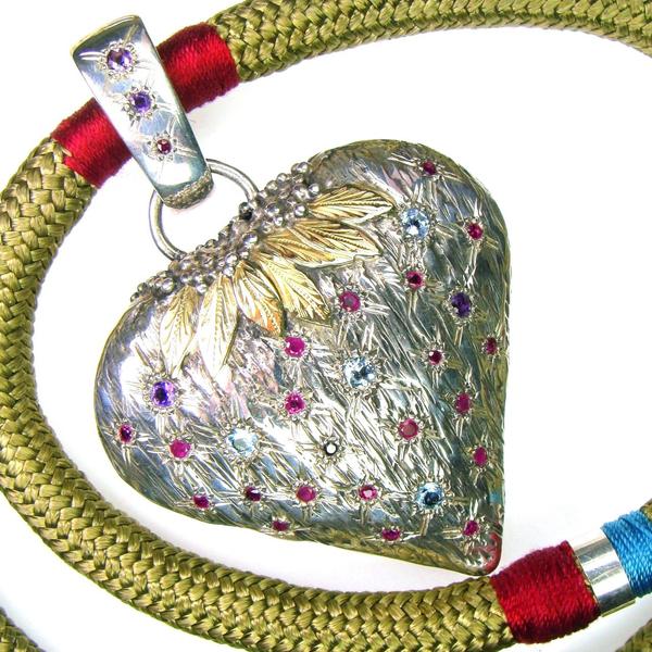 Megalo Strawberry Heart Pendant - 18k Gold & Sterling Silver Pendant