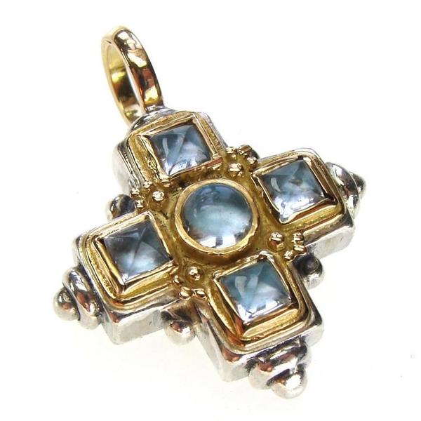 Aegean Stone Cross (Large) - 18k Gold & Sterling Silver - Greek Cross Necklace