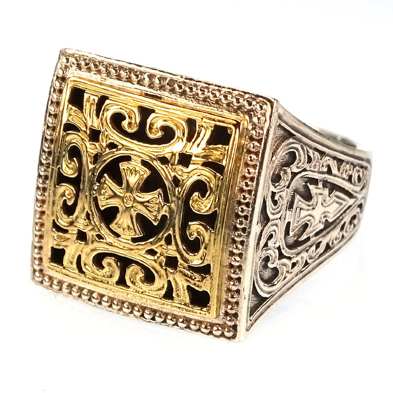 Garden Shadows Cross Synergy Ring - 18k Gold & Sterling Silver Ring - Club Ring
