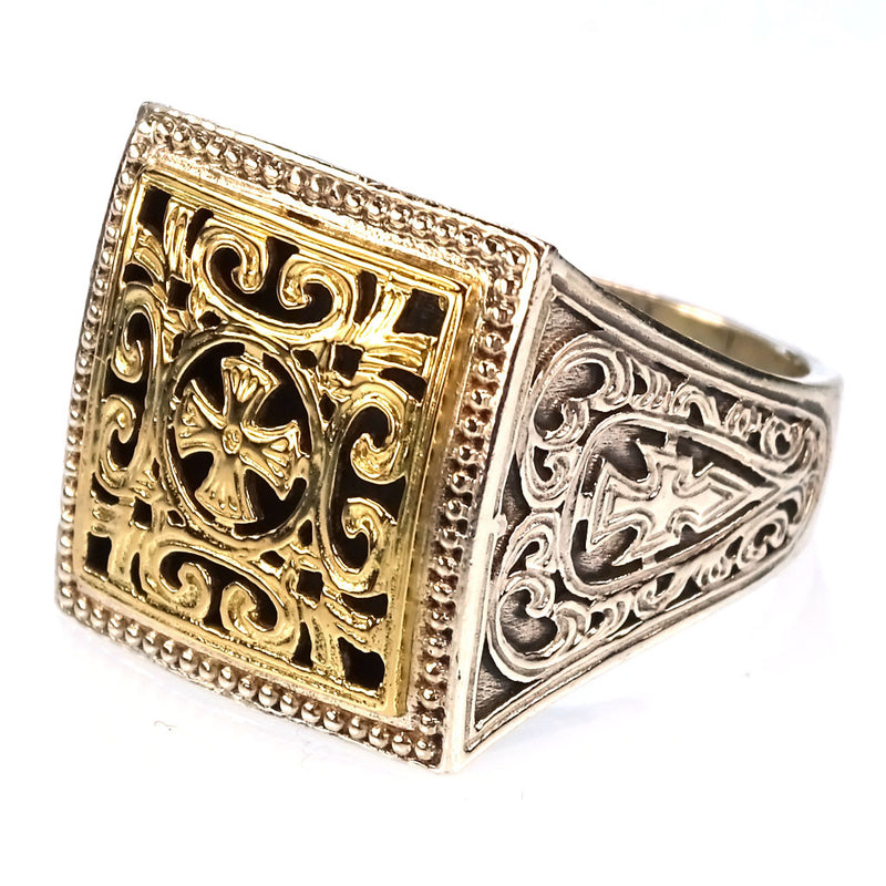 Garden Shadows Cross Synergy Ring - 18k Gold & Sterling Silver Ring - Club Ring