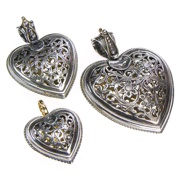 Garden Shadows Gold Heart Pendant - 18k Gold & Sterling Silver Pendant