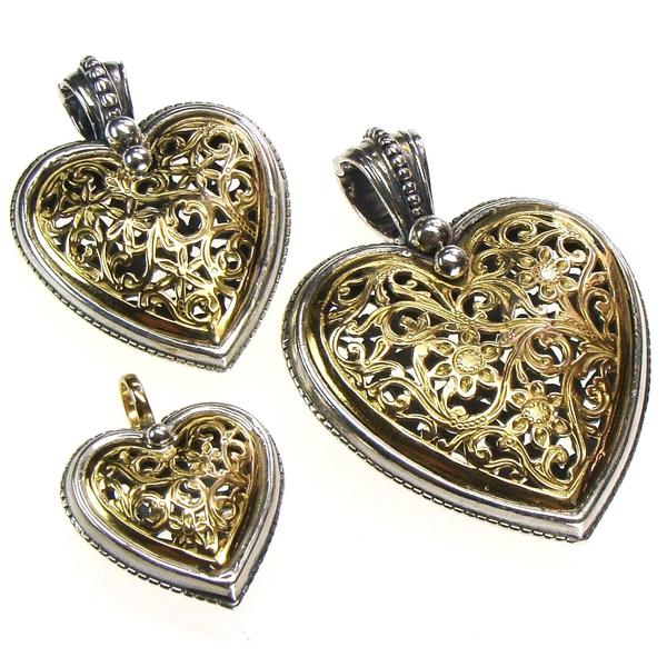 Garden Shadows Gold Heart Pendant - 18k Gold & Sterling Silver Pendant