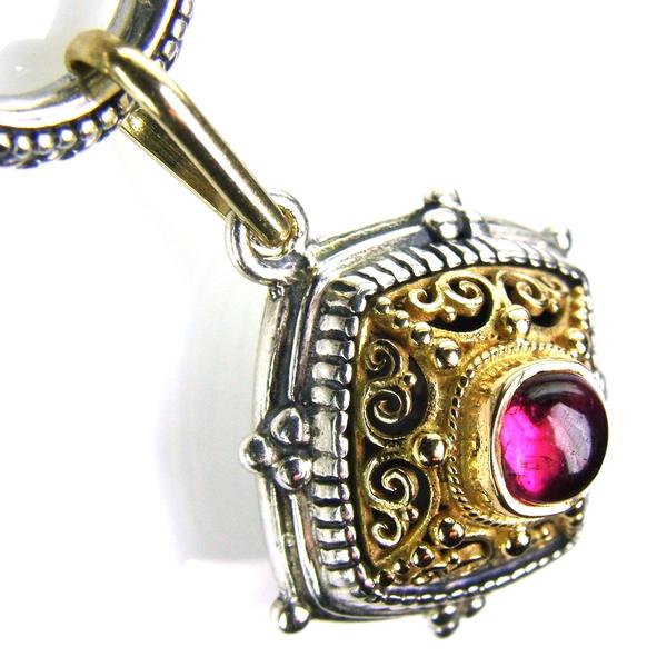 Cushion Vaulted Filigree Charm Pendant - 18k Gold & Sterling Silver Pendant