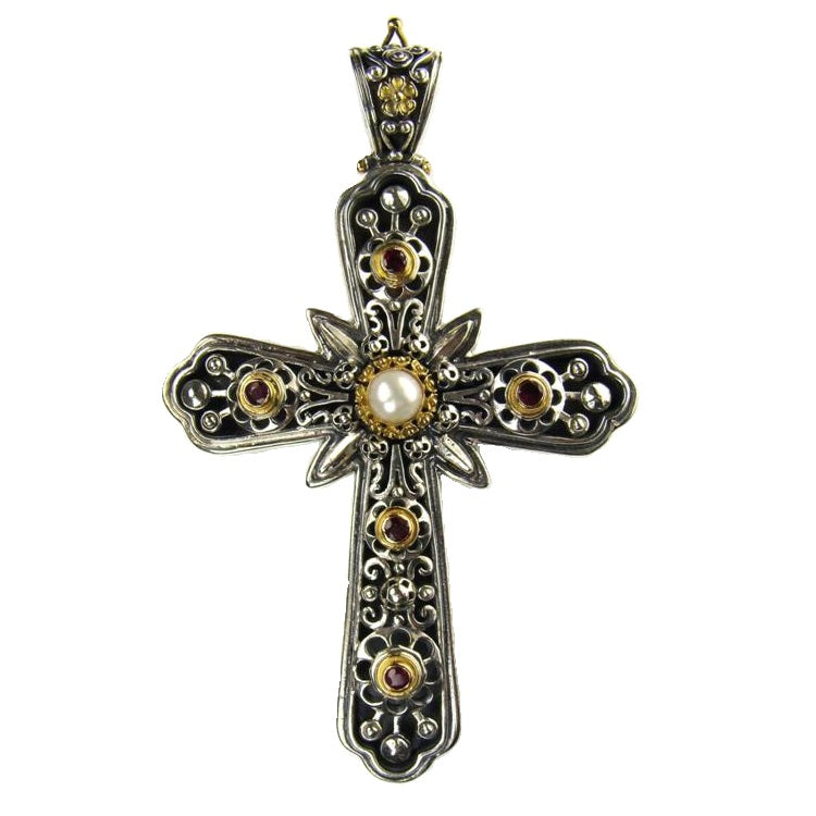 Grand Burst Latin Cross - 18k Gold and Sterling Silver - Cross Necklace