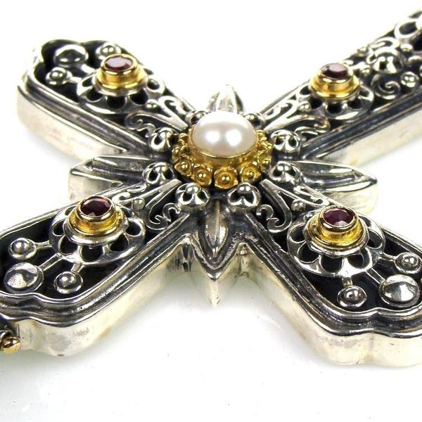 Grand Burst Latin Cross - 18k Gold and Sterling Silver - Cross Necklace