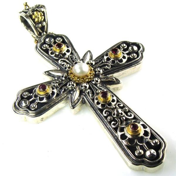 Grand Burst Latin Cross - 18k Gold and Sterling Silver - Cross Necklace