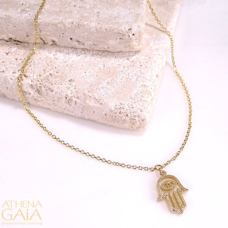 Hamsa Hand Necklace - 14k Gold Necklace