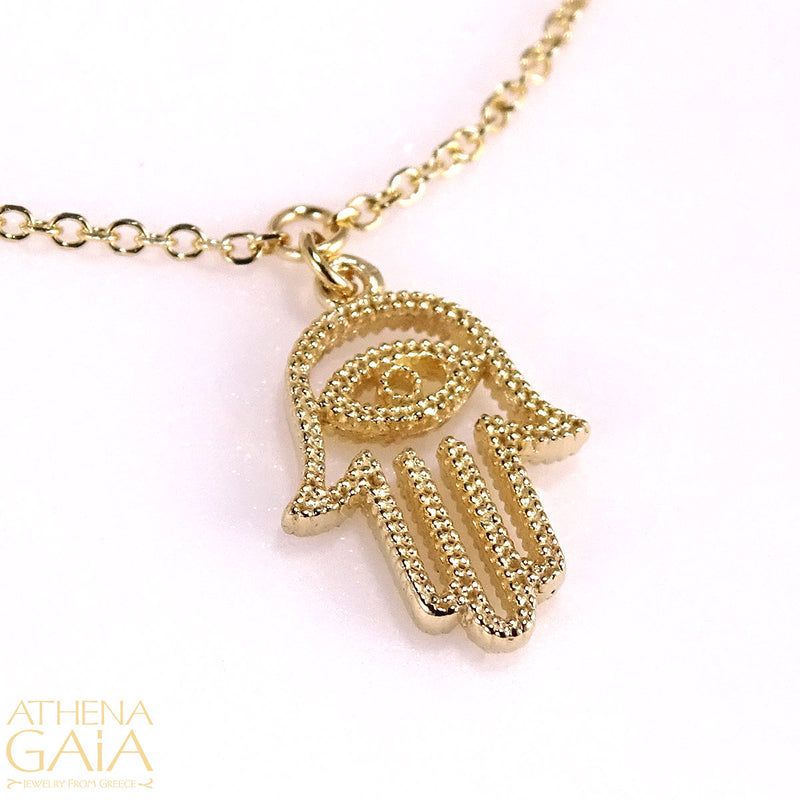 Hamsa Hand Necklace - 14k Gold Necklace