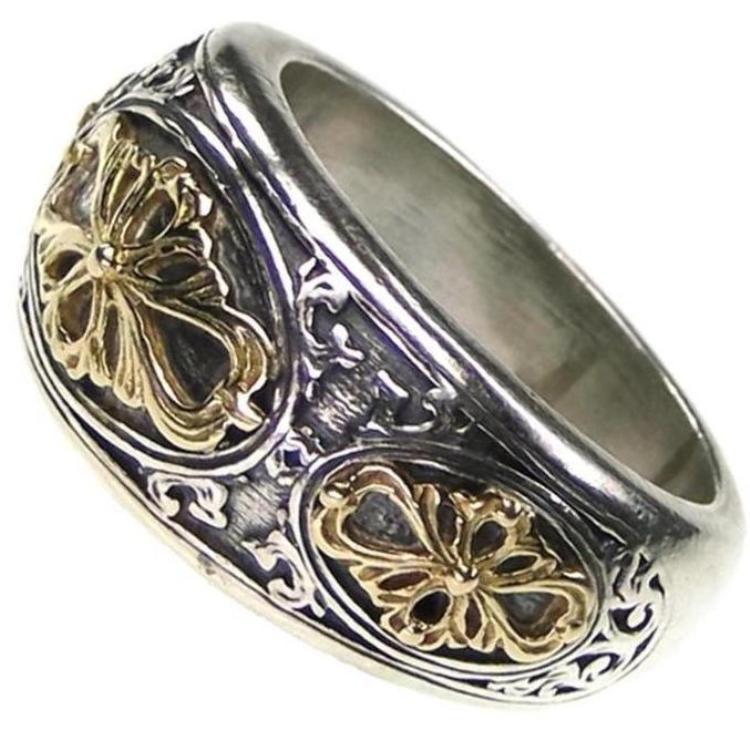 Golden Clover Band Ring - 18k Gold & Sterling Silver Ring - Signet Ring