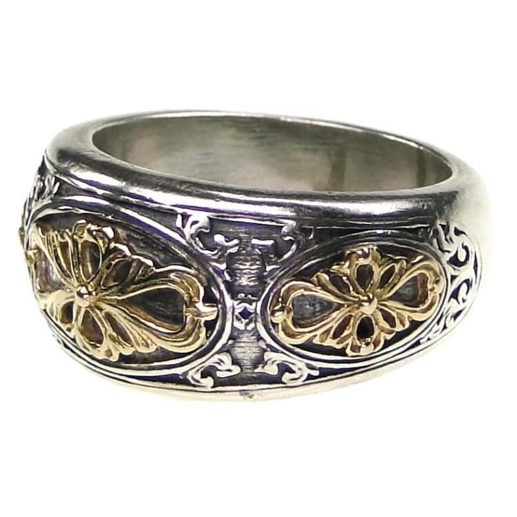 Golden Clover Band Ring - 18k Gold & Sterling Silver Ring - Signet Ring