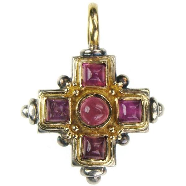 Aegean Stone Cross (Large) - 18k Gold & Sterling Silver - Greek Cross Necklace