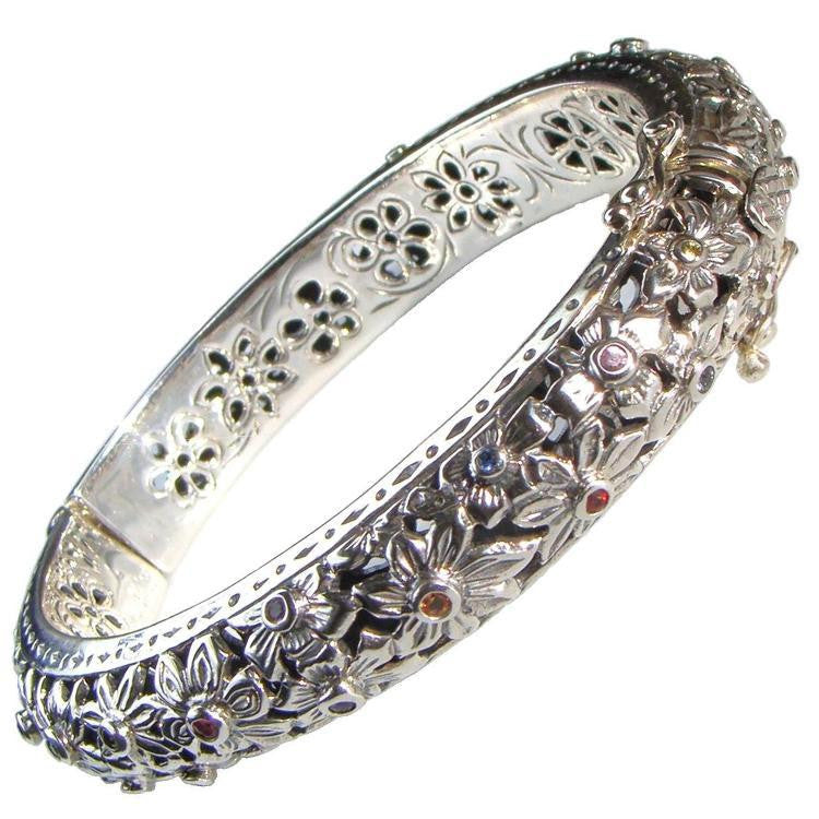 Evangelatos Flower Field Gemstone Bangle Bracelet