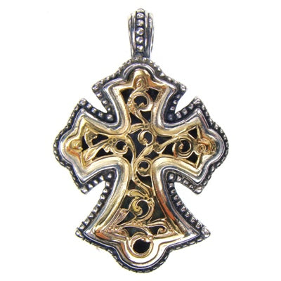 Garden Shadows Cross - Sterling Silver & 18k Gold - Flared Cross