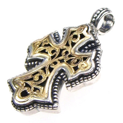 Garden Shadows Cross - Sterling Silver & 18k Gold - Flared Cross