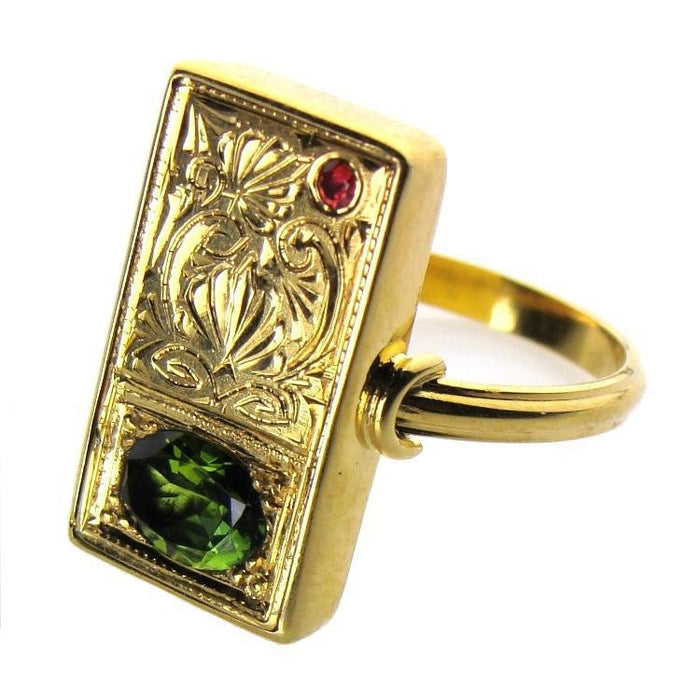 Evangelatos Ruby and Emerald Anthemion Long Ring