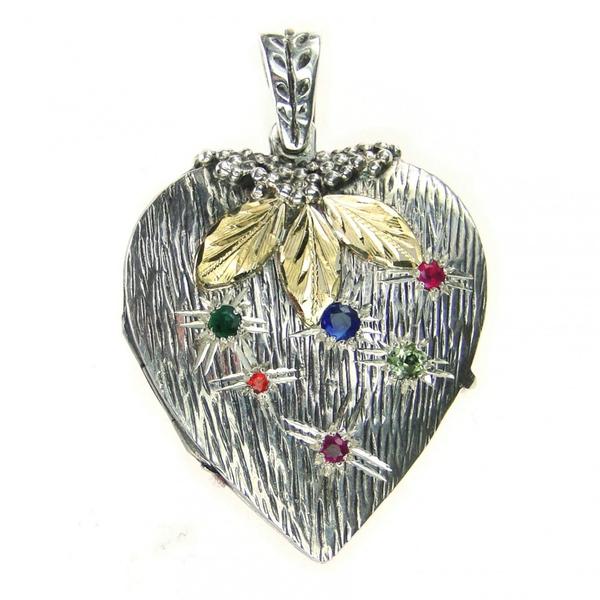 Silver Strawberry Heart Locket Pendant - 18k Gold & Sterling Silver Pendant