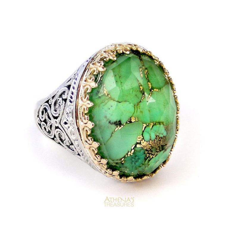 Pop Rocks Oval Crown Ring - 18k Gold & Sterling Silver Ring - Cocktail Ring