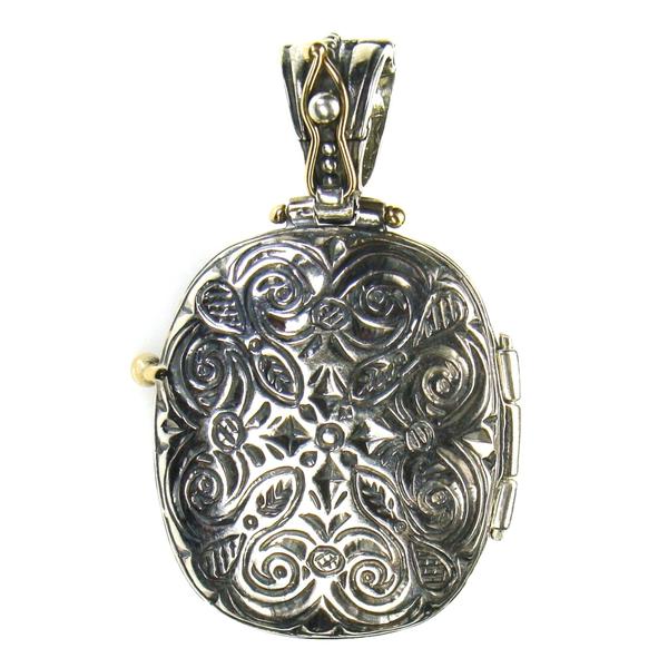 Tourmaline Gold Faced Barrel Locket Pendant - 18k Gold & Sterling Silver Pendant