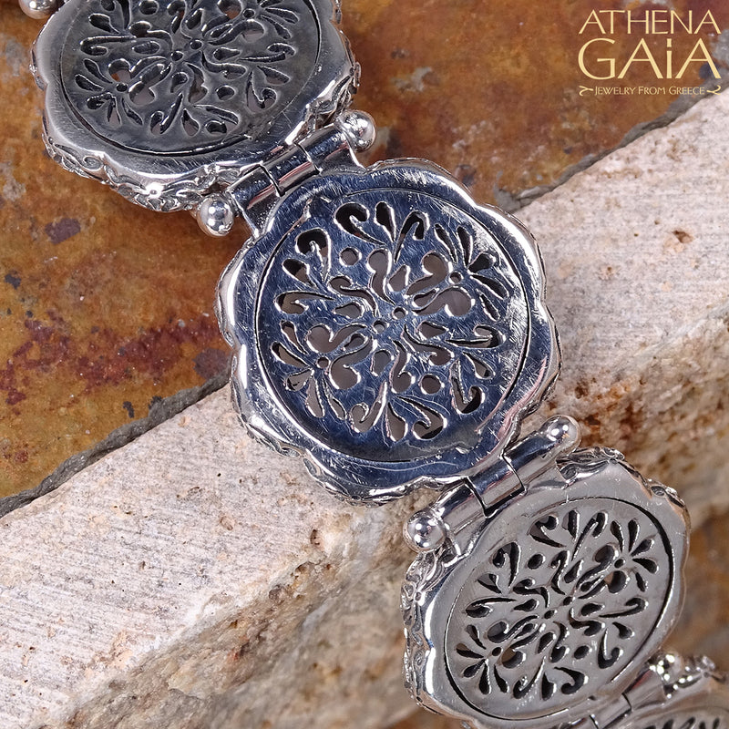 Mother of Pearl Flower Bracelet - Sterling Silver Bracelet - Link Bracelet