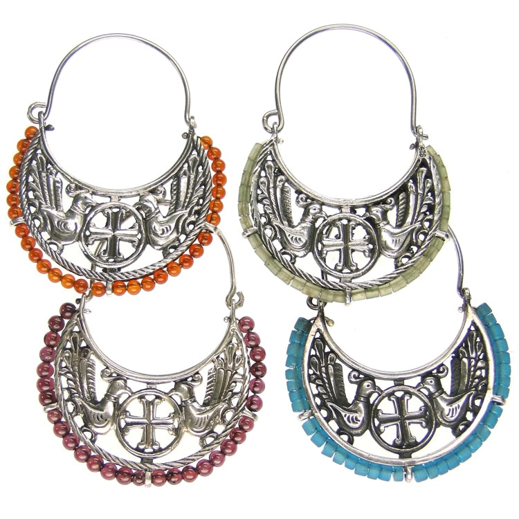 Byzantine Dove Beaded Earrings - Sterling Silver - Hoop Earrings