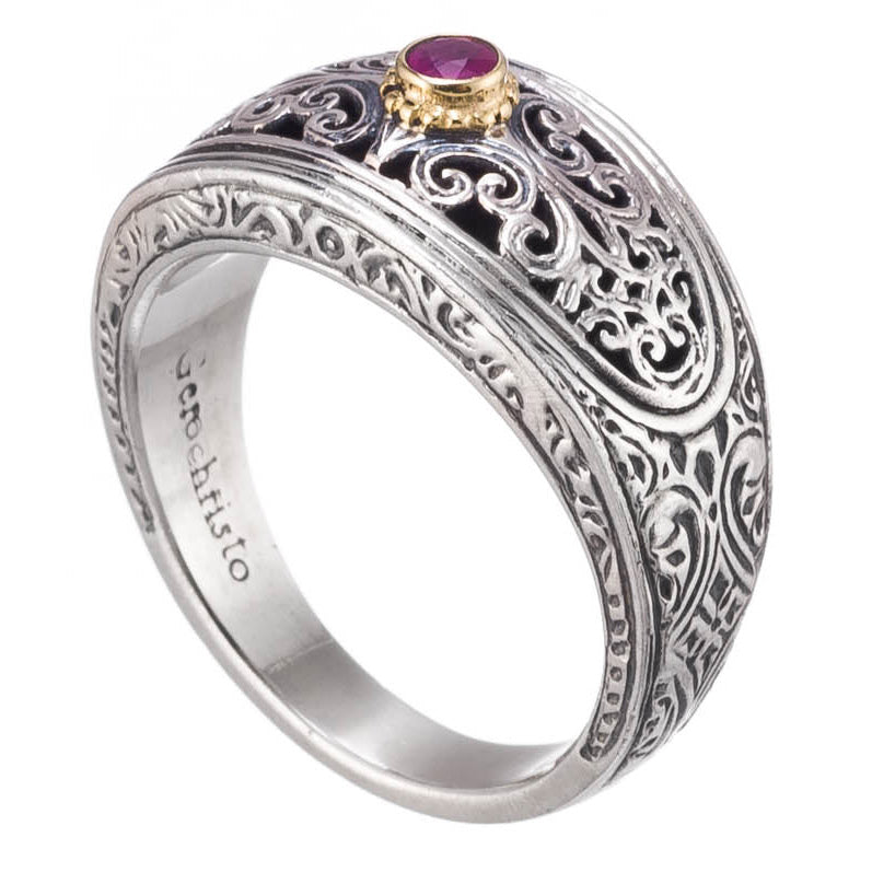 Elliptical Face Stone Band Ring - 18k Gold & Sterling Silver Ring - Stackable Ring