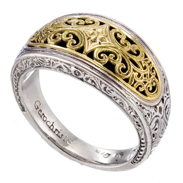Mediterranean Elliptical Face Band Ring - 18k Gold & Sterling Silver Ring - Stackable Ring
